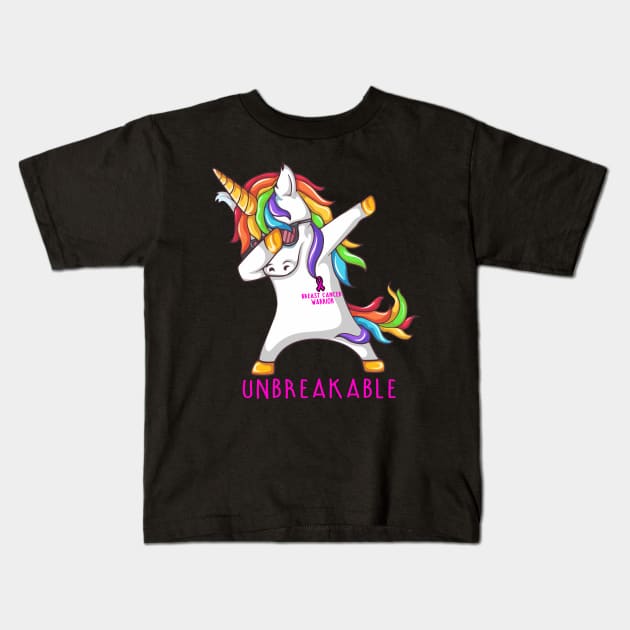 Breast Cancer Warrior Unbreakable Unicorn Dabbing Kids T-Shirt by ThePassion99